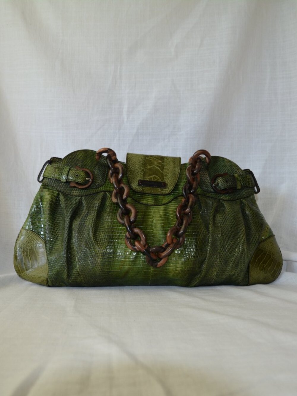 Salvatorre Ferragamo Green Embossed Leather Shoulder Bag